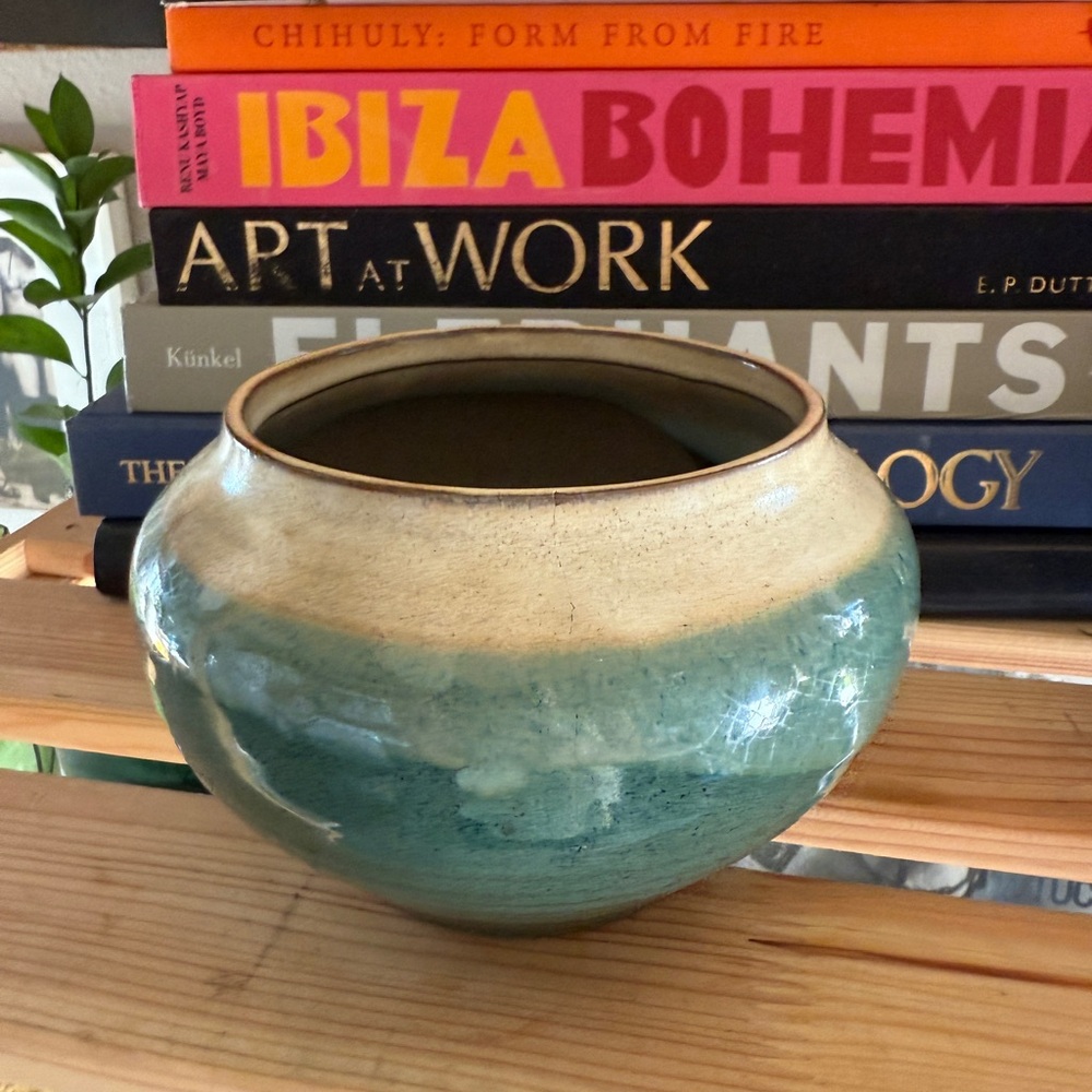 Handmade potter Green and beige glazed  Ceramic Vase
Planter